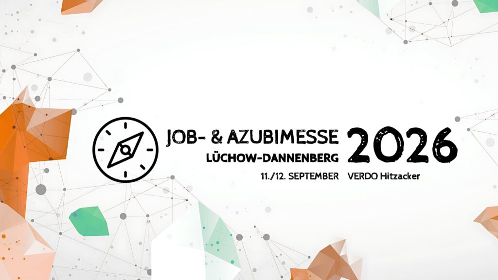 Keyvisual: Kompass und Schriftzu "JOB- & AZUBIMESSE Lüchow-Dannenberg 11./12. September 2026 Verdo Hitzacker"